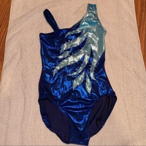 Balera Dancewear Blue Flame Swirl Rhinestone Leotard - Adult S